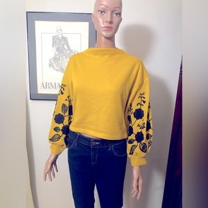 Embroidered Yellow Cowl Neck Sweater - with floral detailing